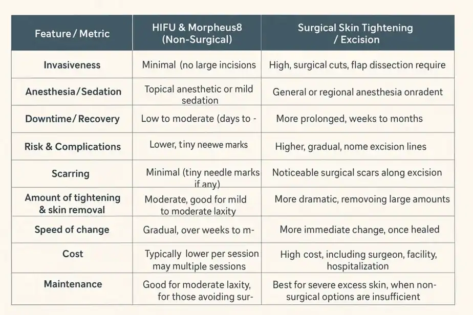 Table showing benefits of Lipo Freeze 2 U Sevenoaks treatments for skin tightening following weight loss injections.
